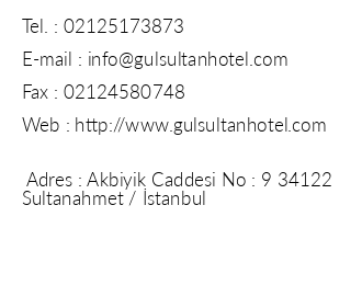 Gl Sultan Hotel iletiim bilgileri
